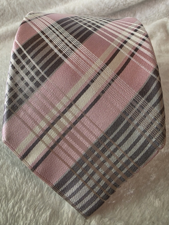 Sean John Other - Sean John Men's Silk Necktie Pink Grey White Plaid Woven Formal Tie